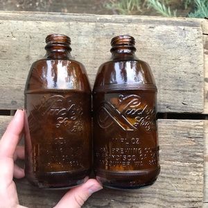 2 Lucky Lager 1982 Vintage Amber Stubby Beer Bottles